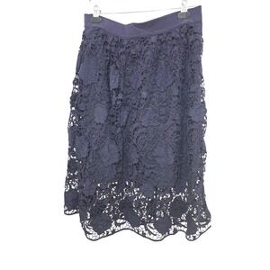 Ann Taylor Navy Floral Lace Overlay Skirt Size 10T Elegant Mid-Length